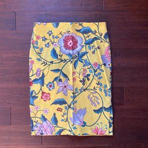 LOFT Floral Yellow Pencil Skirt